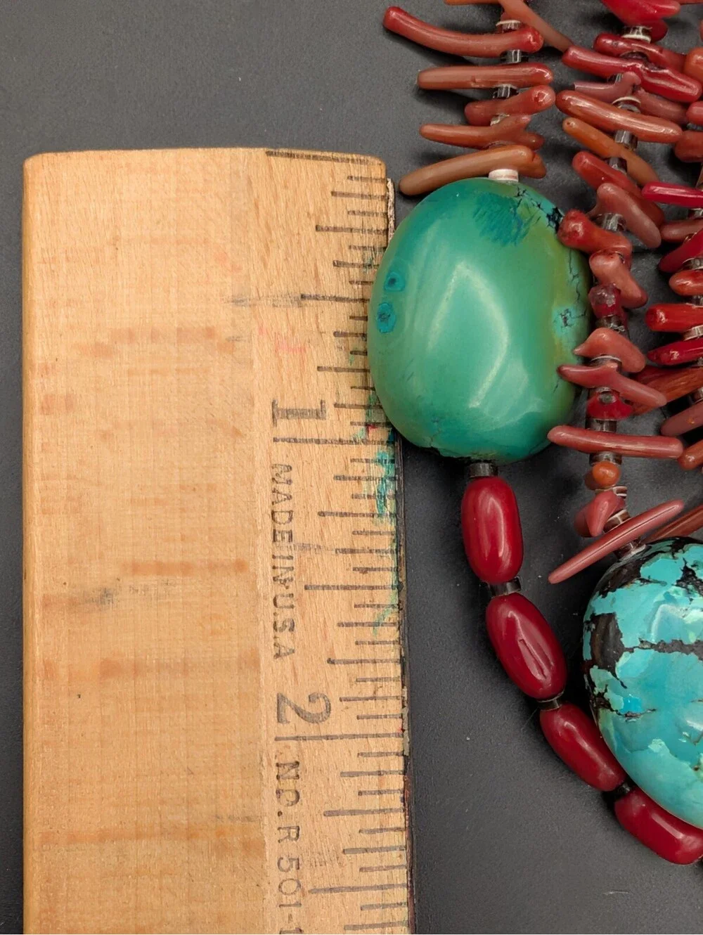 Vintage Large Turquoise Red Coral Branch 925 Sterling Silver Statement Necklace